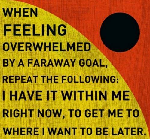 Fuelism #562: Fuelisms : When I\'m feeling overwhelmed by a faraway goal, Repeat the following: I have it within me right now, to get me to where I want to be later.: Fuelisms : When I'm feeling overwhelmed by a faraway goal, Repeat the following: I have it within me right now, to get me to where I want to be later.